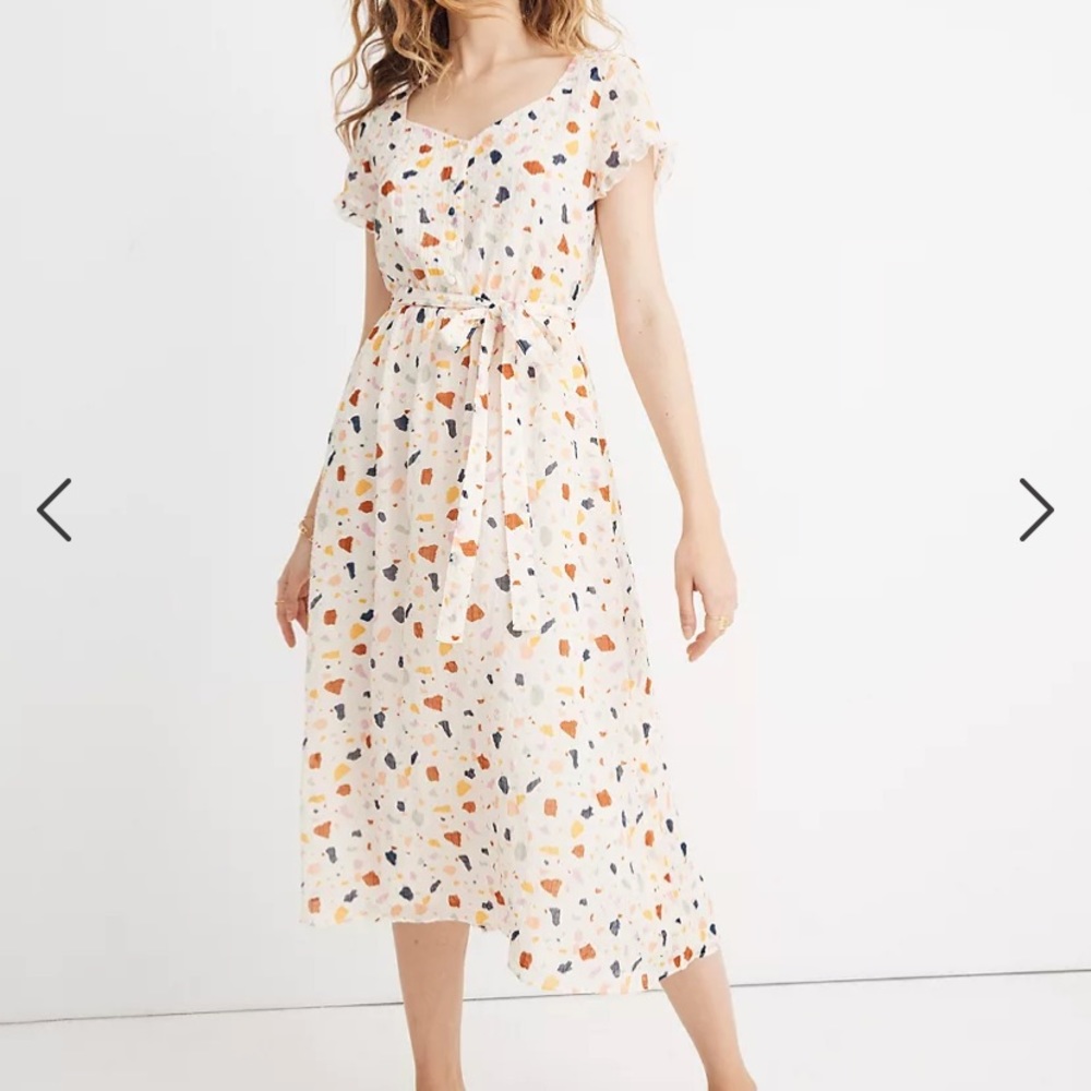 Madewell Tie-Waist Midi Dress in Terrazzo NWT